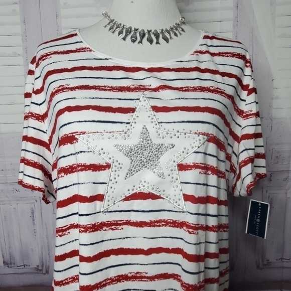 KAREN SCOTT PLUS SIZE 2X AMERICANA TOP 4 JULY BLOU - Picture 3 of 6